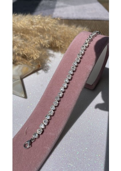 Süzme Kalp Su Yolu Model Bileklik 925 Ayar Gümüş, Kalpli Su Yolu Bileklik, Kalp Bileklik modelleri