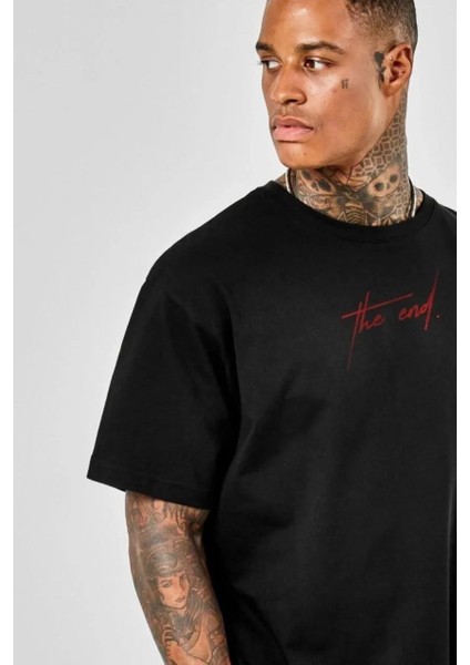 Unisex Baskılı Oversize T-Shirt - Siyah modelleri
