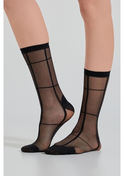 Kadın Kareli İnce Soket Çorap Siyah modelleri