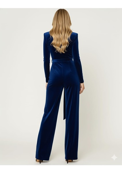 Kadın Siyah Kadife Uzun Kollu Kare Yaka Kemerli Tulum fiyatları