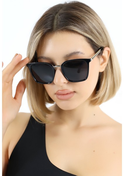 Kadın Oval Siyah UV400 Güneş Gözlüğü Gold Sap WP25-28 C2 fırsatları