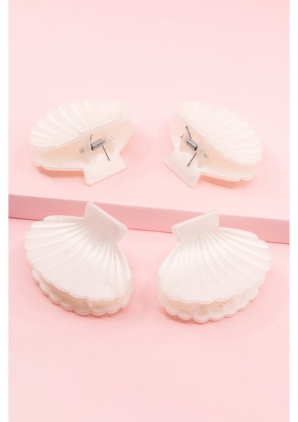 Kadın 4'lü Krem Inci Deniz Kabuğu Midye Mandal Toka Seti