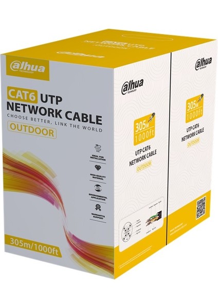 DH-PFM920-6UN U/utp 305 Metre 24AWG %100 Bakır Pe Dış Ortam Outdoor Siyah Renk Cat6 Kablo