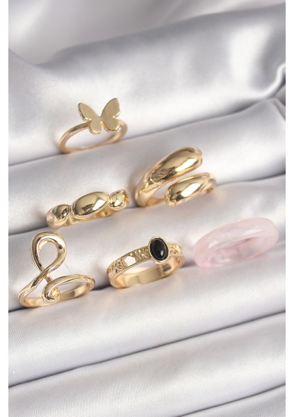 bulurum pirinç gold renk figür sarmal model 6'lı kadın yüzük seti