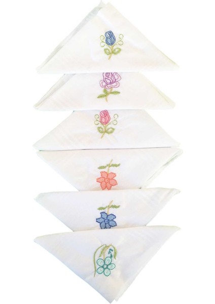 Hediyelik Işlemeli Bayan Mendili 6 Lı Paket 28X28 cm 100 Pamuk modelleri