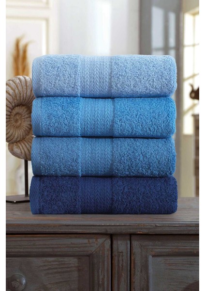 4 Lü El Yüz Havlu Seti &AMP;#37;100 Pamuklu Gökkuşağı 50X85 cm Mavi