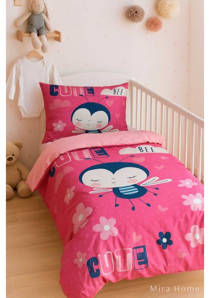 Dijital Baskılı 3D Pamuklu Yenidoğan Bebek Nevresim Takımı Cute Bee Pink