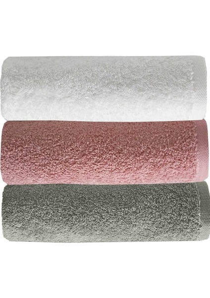 3 Lü Düz Renk El Yüz Havlu Seti &AMP;#37;100 Pamuklu 50X90 cm Gri-Gül-Beyaz