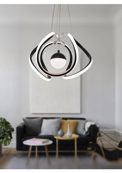 Kavis Modeli Mat Siyah Tek Toplu 3 Renk Modüllü Ledli Avize