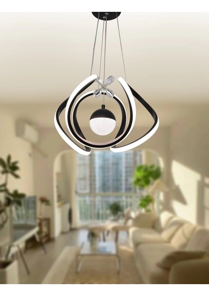 Kavis Modeli Mat Siyah Tek Toplu 3 Renk Modüllü Ledli Avize fiyatları