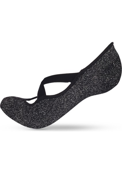 Kadın 2'li Asta Yoga/Pilates Çorabı Siyah / Simli Siyah