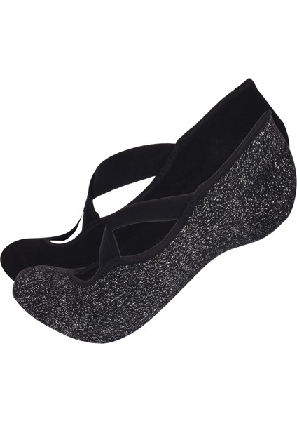 Kadın 2'li Asta Yoga/Pilates Çorabı Siyah / Simli Siyah