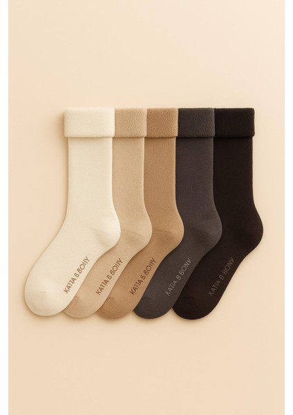 Kadın 5'li Paket Içi Havlu Soket Çorap Kahverengi Mix