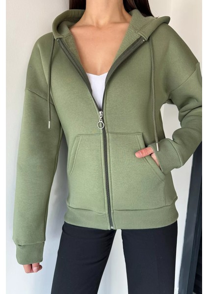 Kadın Üç Iplik Şardonlu Kapüşonlu Sweatshirt P-00019011