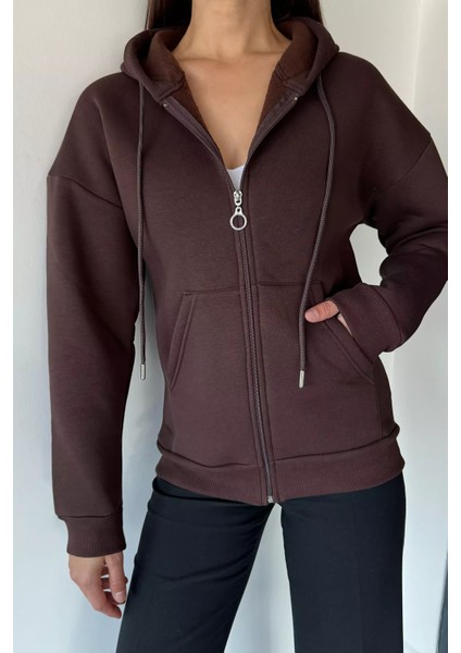 Kadın Üç Iplik Şardonlu Kapüşonlu Sweatshirt P-00019011