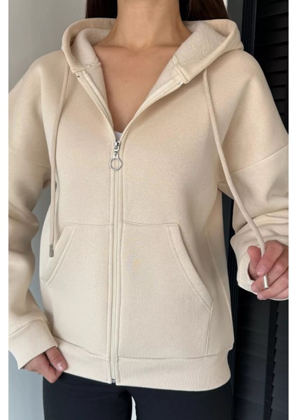 Kadın Üç Iplik Şardonlu Kapüşonlu Sweatshirt P-00019011