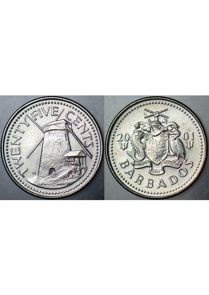 Barbados 25 Cent 2001. Yel Değirmeni Temalı. Çilaltı.