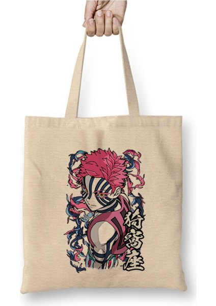 Akaza Demon Slayer Anime Bez Çanta Uzun Saplı Alışveriş Çantası Plaj Çantası