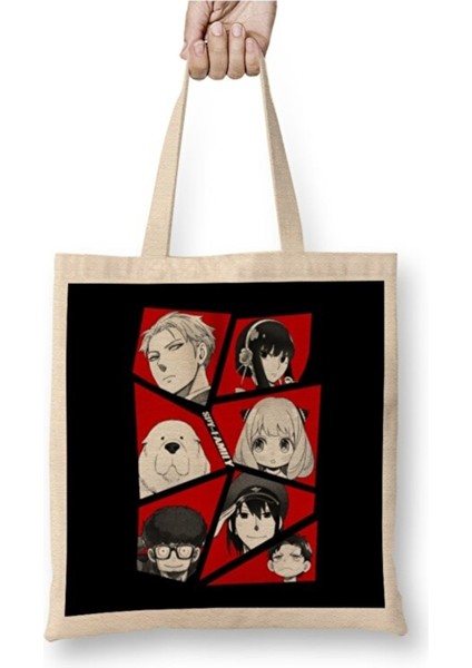 Spy x Family All Characters Bez Çanta Uzun Saplı Alışveriş Çantası Plaj Çantası