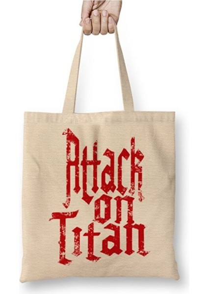 Attack On Titan Font Logo Bez Çanta Uzun Saplı Alışveriş Çantası Plaj Çantası