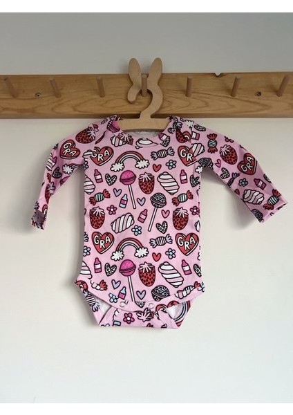 Lolipop Marshmellow Pembe Renkli %100 Organik Pamuklu Kız Bebek Body Zıbın