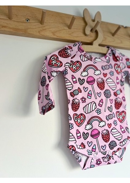 Lolipop Marshmellow Pembe Renkli %100 Organik Pamuklu Kız Bebek Body Zıbın fiyatları