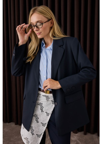 Klasik Blazer Ceket Koyu Lacivert