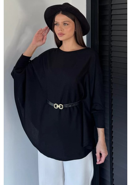 Kadın Kemerli Triko Panço P-00018998