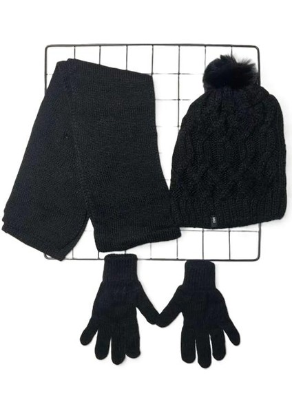 Genç Kız 9-15YAŞ Ponponlu Örgü Bere Atkı Eldiven 3 'lü Takım Siyah fiyatları