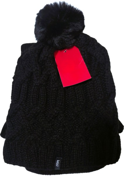 Genç Kız 9-15YAŞ Ponponlu Örgü Bere Atkı Eldiven 3 'lü Takım Siyah