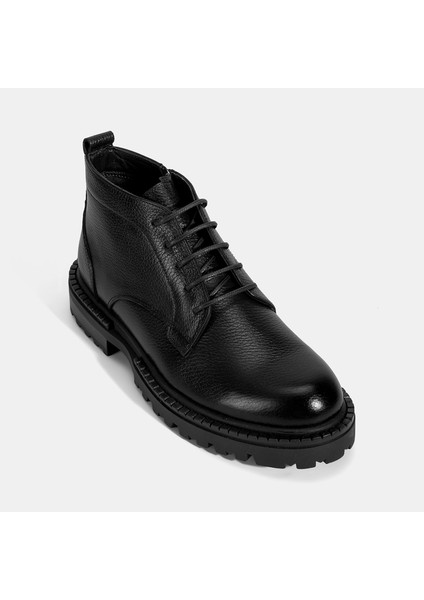 Erkek Siyah Bağcıklı Kalın Tabanlı Deri Postal Bot indirimleri