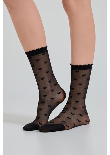 Kadın Kalpli İnce Soket Çorap Siyah fiyatları
