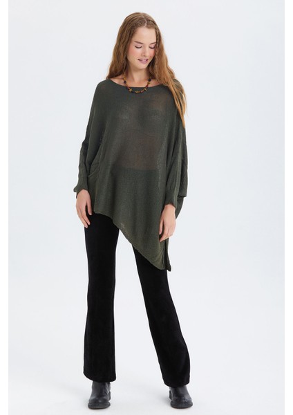 Salaş Asimetrik Uzun Bohem Tarz Triko Bluz Haki fiyatları