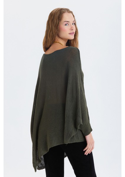 Salaş Asimetrik Uzun Bohem Tarz Triko Bluz Haki indirimleri