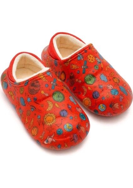 Peluş Içi Yünlü Kışlık Panduf Kırmızı Gezegen Desenli Çocuk Ev Terliği modelleri