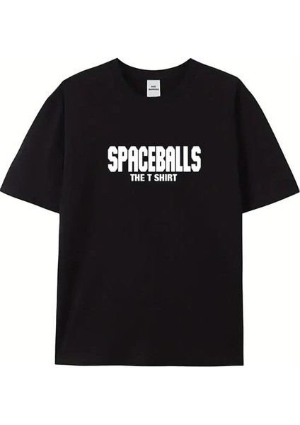 20/1 Penye Compack Spaceballs Erkek Baskılı Oversize Bisiklet Yaka Kısa Kol Yazlık T-Shirt - Siyah