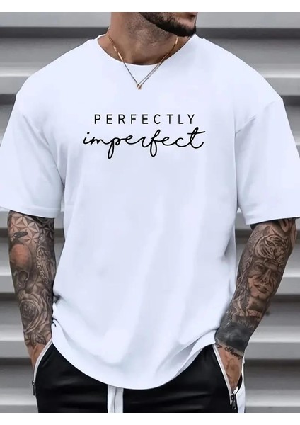 Erkekler Için Ön Arka Baskılı Perfectly Günlük Kısa Kol Tişört - Beyaz