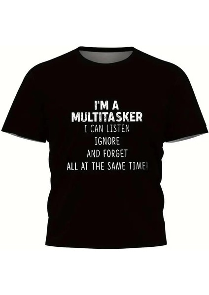 Erkekler Için Tişörtler, Komik 'multitasker' Baskılı Tişört, Yaz Ilkbahar Sonbahar Için Günlük Kısa Kollu Oversize Tişört, Hediye Olarak Üstler - Siyah modelleri
