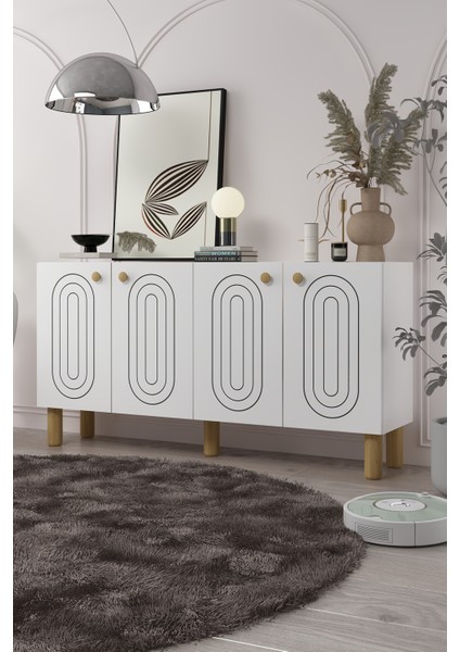 8202-1CT KB150 Konsol, Tv Ünitesi Beyaz-Safirmeşe