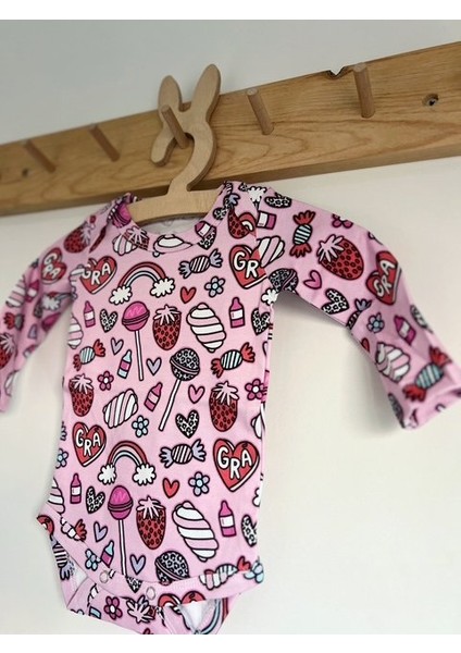 Lolipop Marshmellow Pembe Renkli %100 Organik Pamuklu Kız Bebek Body Zıbın modelleri
