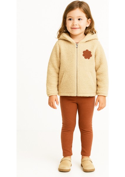 Kız Çocuk Welsoft Kumaş 2'li Takım (Kapüşonlu ve Fermuarlı Hırka+3 Iplik Tayt) 12373