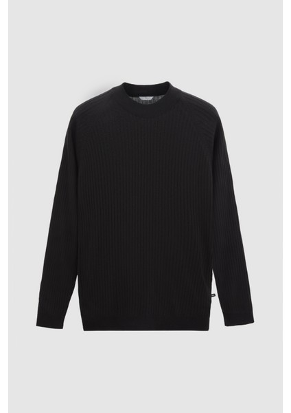 Slim Fit Siyah Kazak