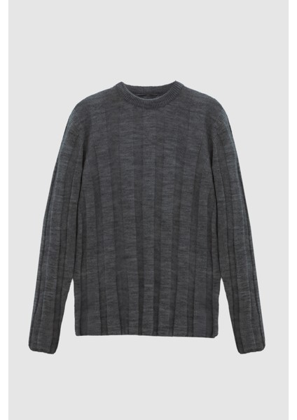 Slim Fit Siyah Rib Örgü Kazak