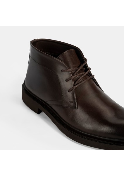 Erkek Kahve Bağcıklı Deri Bot