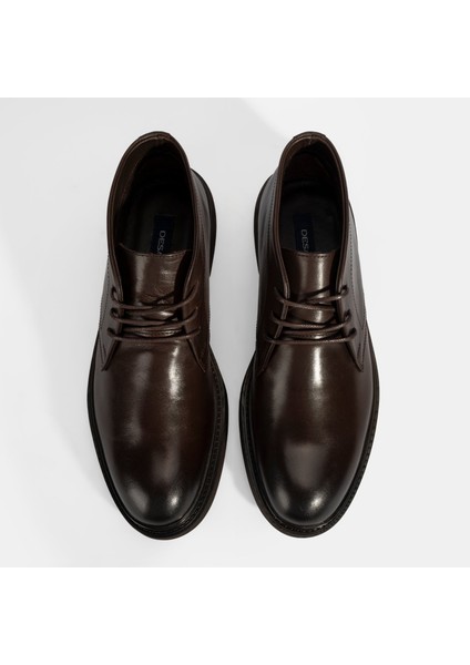 Erkek Kahve Bağcıklı Deri Bot