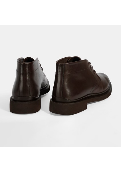 Erkek Kahve Bağcıklı Deri Bot