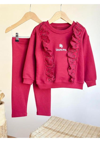 Uncrn Fisto Detaylı Kız Çocuk 2 li takım - Bordo