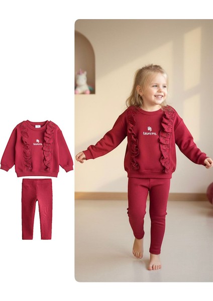 Uncrn Fisto Detaylı Kız Çocuk 2 li takım - Bordo fiyatları