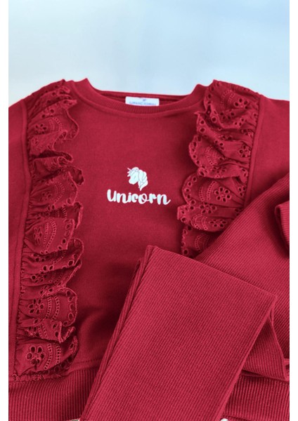 Uncrn Fisto Detaylı Kız Çocuk 2 li takım - Bordo modelleri