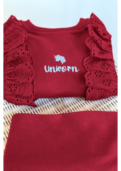 Uncrn Fisto Detaylı Kız Çocuk 2 li takım - Bordo fırsatları